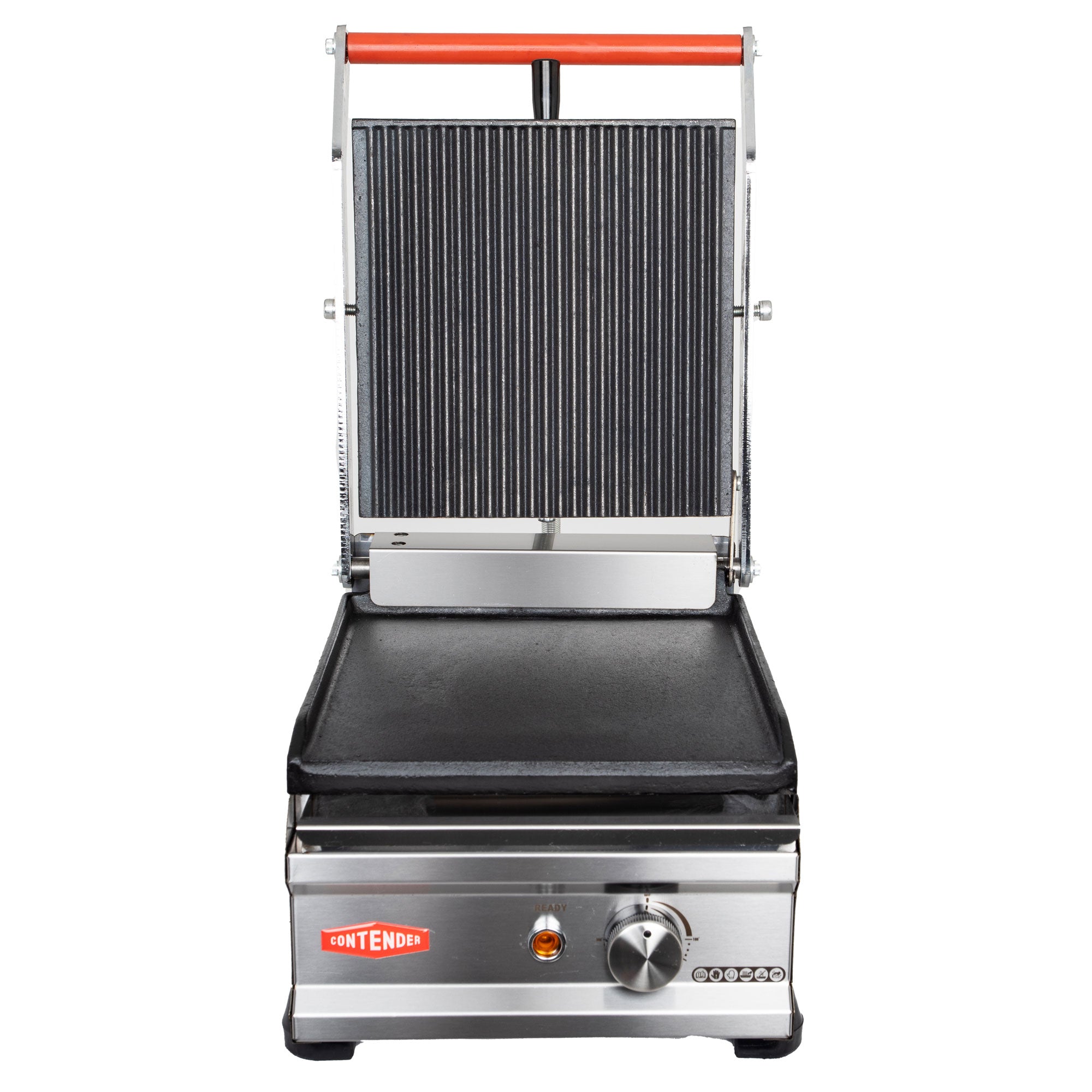 Contender Heavy Duty Single Panini Contact Grill Ribbed Top and Flat Bottom Plates