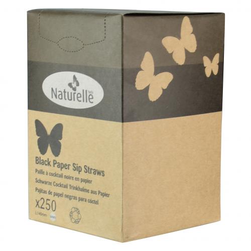 Case of 250 6mmx140mm Black Paper Sip Straws
