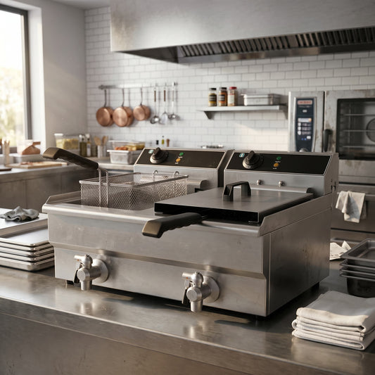 Contender 690mm Twin Tank Electric Fryer – Dual 19L Large Capacity Countertop Fryer