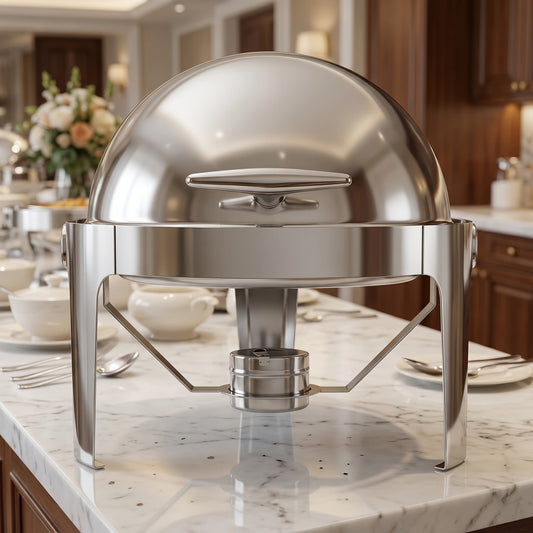 Quattro Round Roll Top Chafing Dish, 6L Stainless Steel – Stylish Buffet Serving