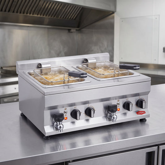 Contender 600mm Twin Tank Electric Fryer – Dual 10L Tanks for High-Volume Frying