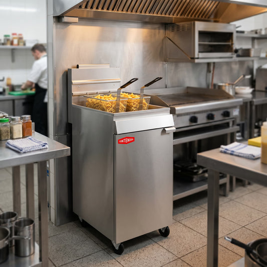 Contender 24L Single Tank Gas Fryer – Twin Basket Floor Standing Commercial Fryer
