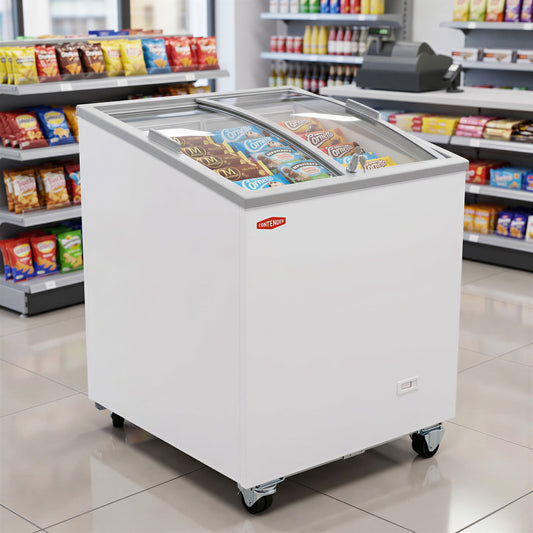 Contender 137L Ice Cream Freezer – Curved Sliding Glass Lid for Display & Easy Access