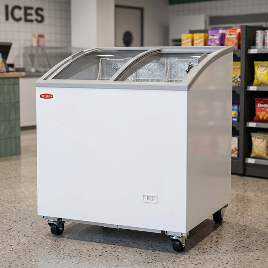Contender 187L Ice Cream Freezer – Curved Sliding Glass Lid for Display & Easy Access
