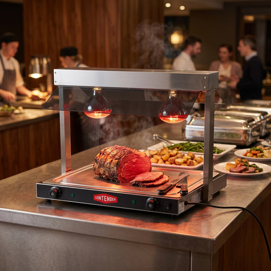 Contender Twin Lamp Heated Carvery Display – Ceramic Glass Base for Even Heat