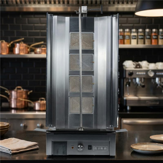 KINN 4 Burner Gas Kebab Grill (50kg Capacity) – Flame Failure Safety & Sliding Burner Tower