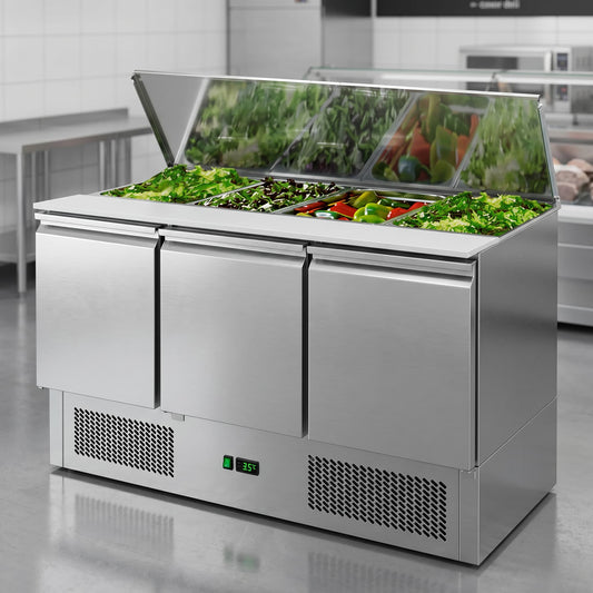 Contender 3 Door Refrigerated Prep Counter (Saladette & Lift-Up Lid) – Fresh Ingredient Prep & Chilled Storage