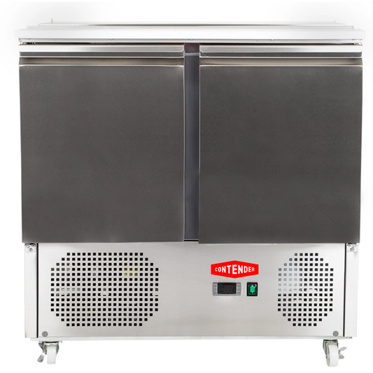Contender 2 Door Refrigerated Prep Counter (Saladette & Lift-Up Lid) – Space-Saving Food Prep & Chilled Storage