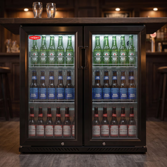 Premium Contender 216L Commercial Double Door Drinks Fridge - Hinged Doors