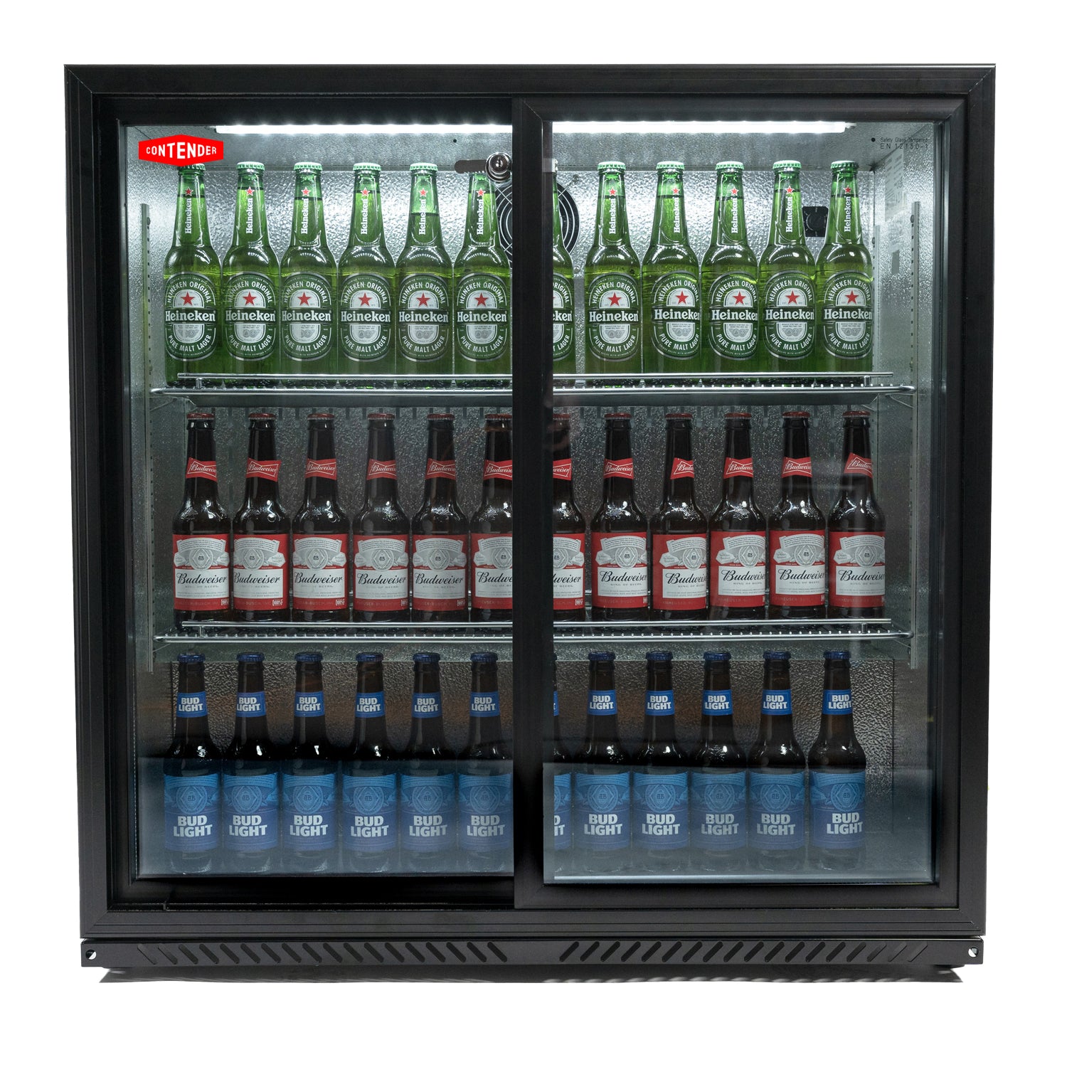 Premium Contender 216L Commercial Double Door Drinks Fridge - Sliding Doors