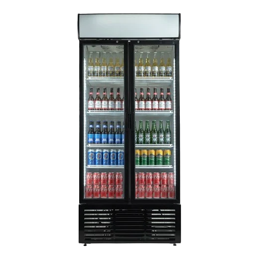 Contender 783L Commercial Double Glass Door Fridge Hinged Doors