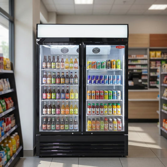 Contender 908L Hinged Glass Door Display Fridge – Clear Merchandising for Chilled Drinks & Food