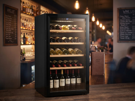Contender 98L Low Height Wine Chiller – Wooden Shelves – Front of House Display