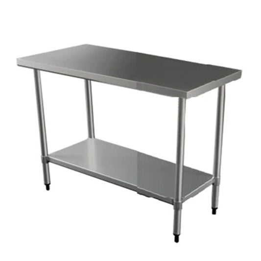 Quattro Stainless Steel Centre Table, 900mm, Adjustable Undershelf – Solid Central Prep Surface
