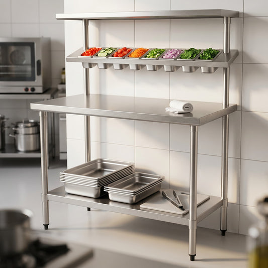 Quattro 1200mm Stainless Steel Prep Table (GN Pan Holder) – Efficient Food Prep & Storage