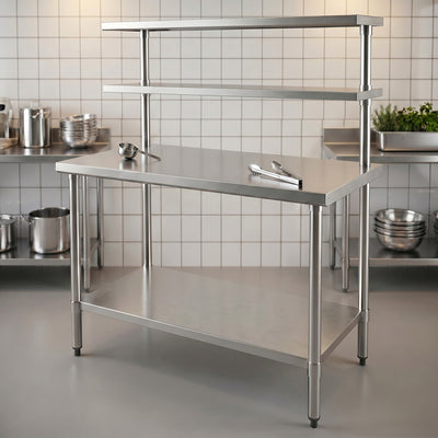 Quattro 1200mm Stainless Steel Prep Table (Overshelves) – Efficient Food Prep & Storage