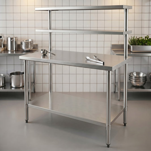 Quattro 1200mm Stainless Steel Prep Table (Overshelves) – Efficient Food Prep & Storage