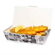 Medium Fish and Chip Box 'Retro Newsprint'/150s - ECatering Essentials