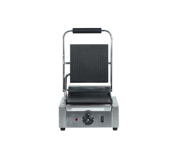 Quattro Heavy Duty Single Panini Contact Grill Ribbed Top and Flat Bottom Plates