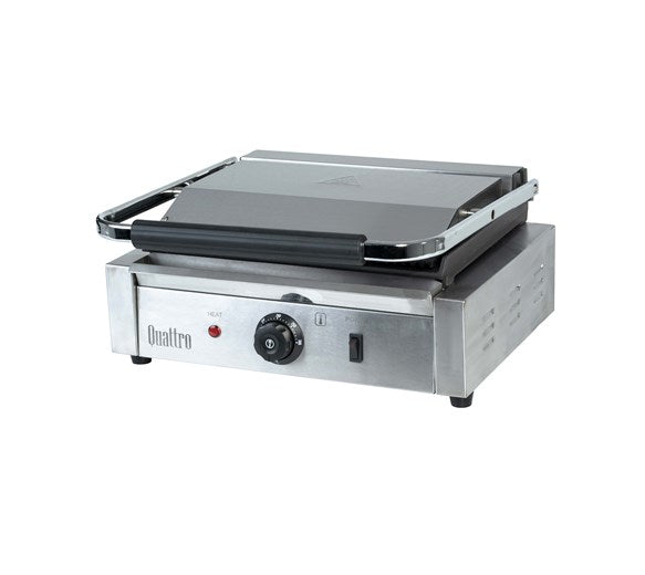 Quattro Heavy Duty Large Single Panini - Contact Grill Ribbed Top - Flat Bottom Plates