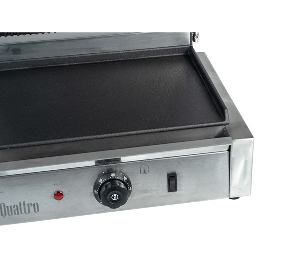Quattro Heavy Duty Large Single Panini - Contact Grill Ribbed Top - Flat Bottom Plates