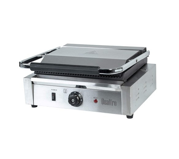 Quattro Heavy Duty Large Single Panini - Contact Grill Ribbed Top + Bottom Plates