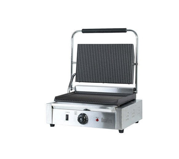 Quattro Heavy Duty Large Single Panini - Contact Grill Ribbed Top + Bottom Plates