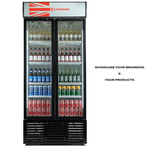 Contender 783L Commercial Double Glass Door Fridge - Hinged Doors