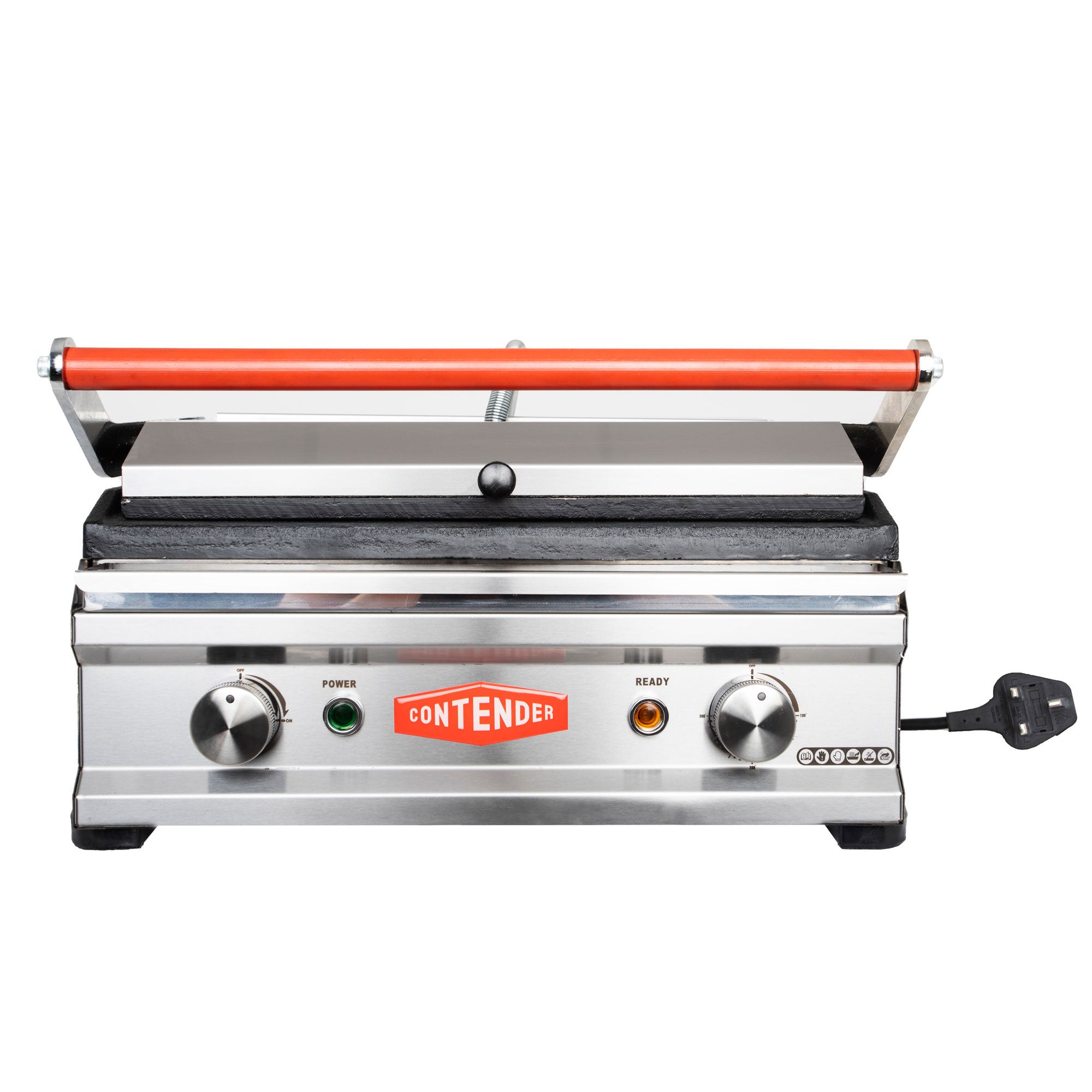 Contender Large Single Panini - Contact Grill Ribbed Top - Flat Bottom Plates