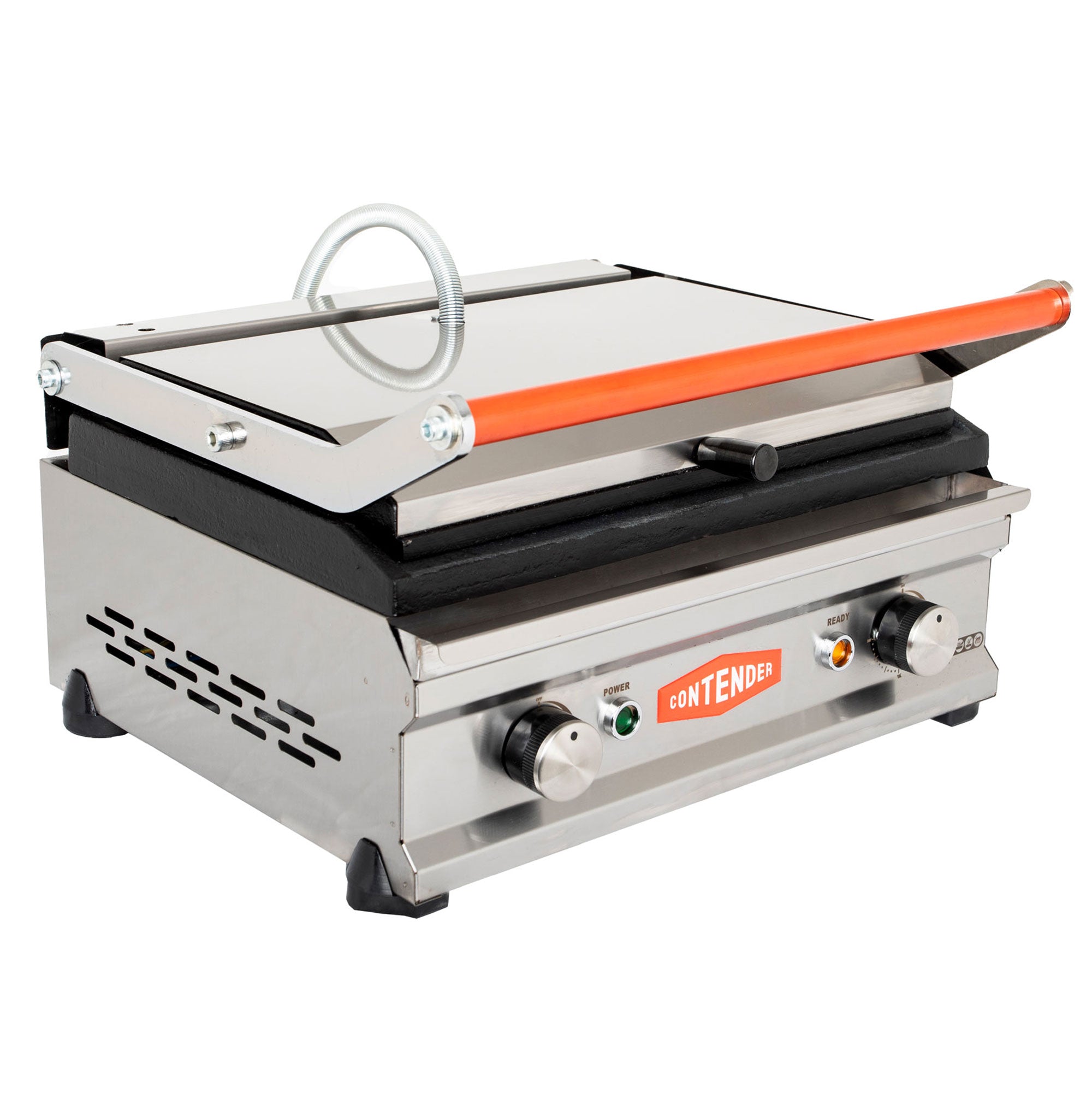 Contender Large Single Panini - Contact Grill Ribbed Top - Flat Bottom Plates
