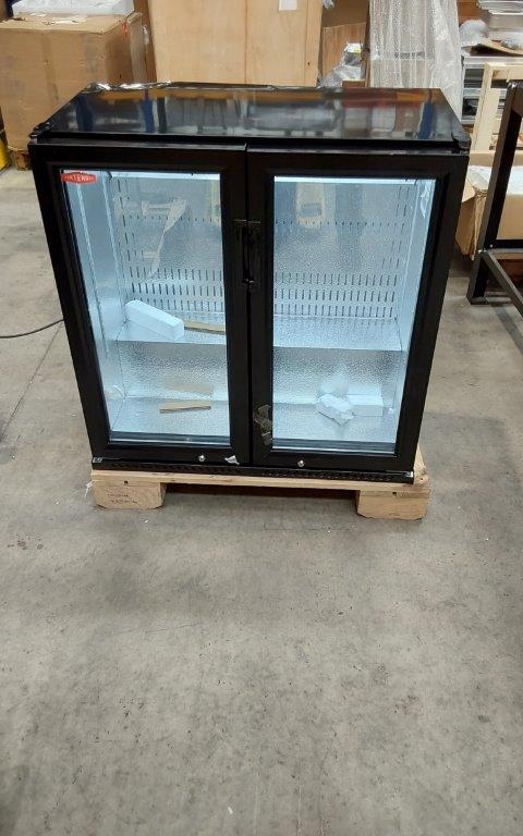 GRADED 2 - Premium Contender 216L Commercial Double Door Drinks Fridge - Hinged Doors