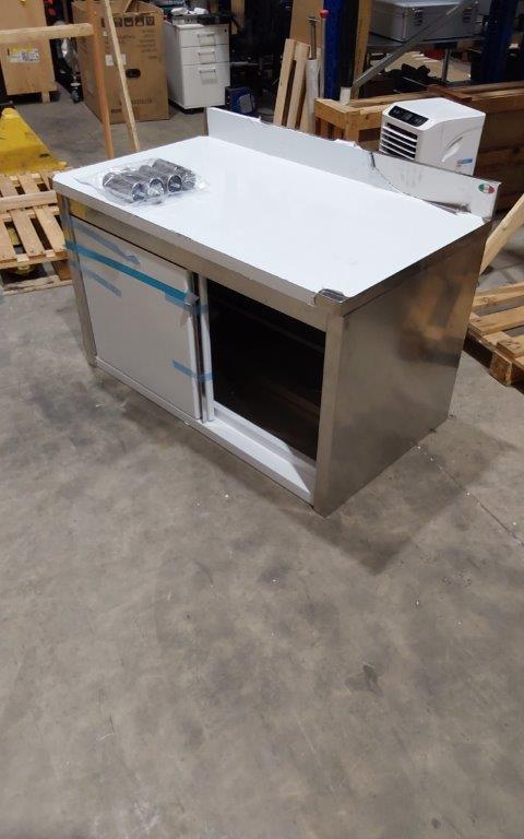 GRADED 3 - Italinox 1500mm Stainless Steel Floor Cupboard With Upstand and Sliding Doors