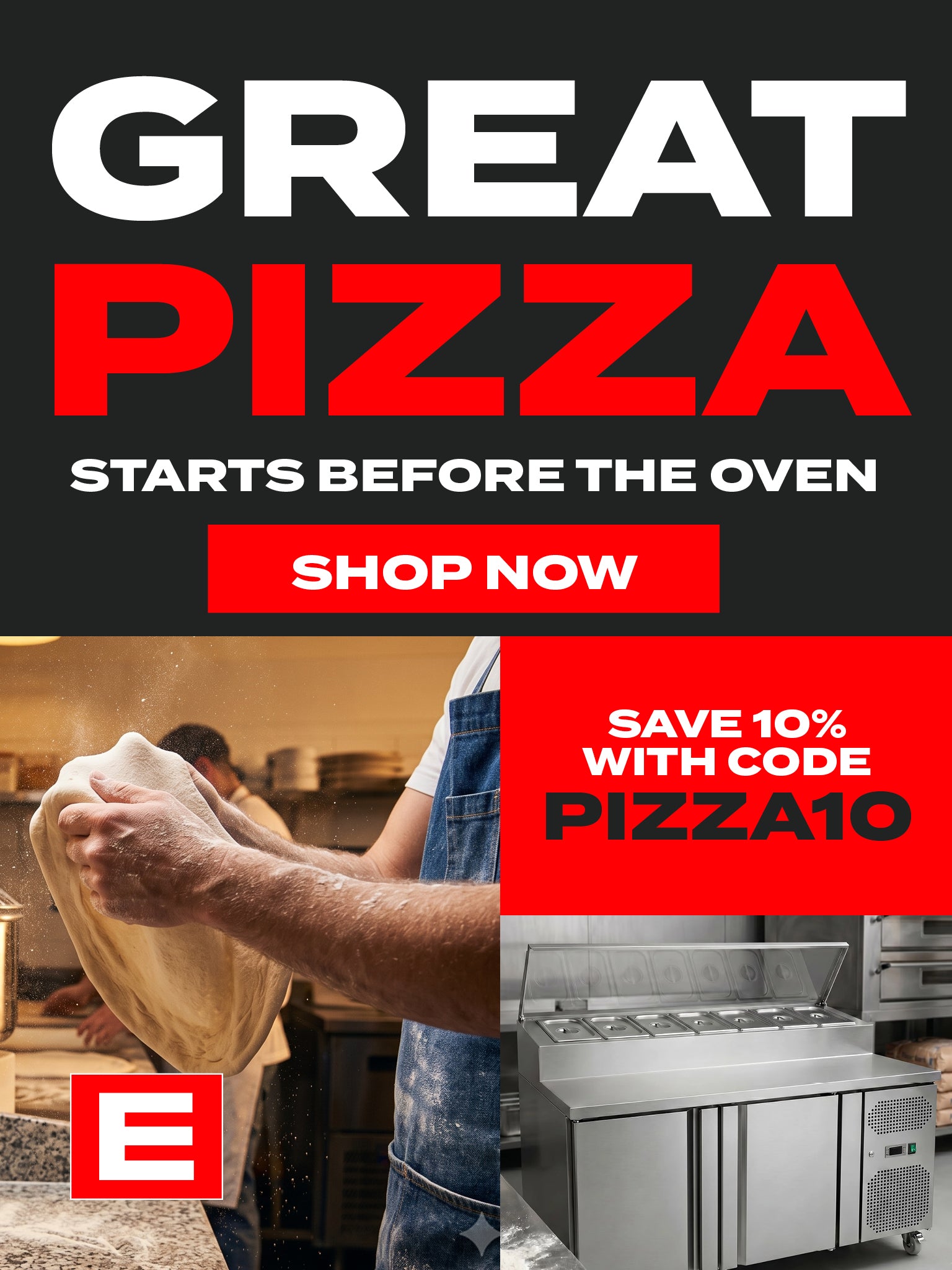Save 10% on pizza prep equipment with PIZZA10 at checkout