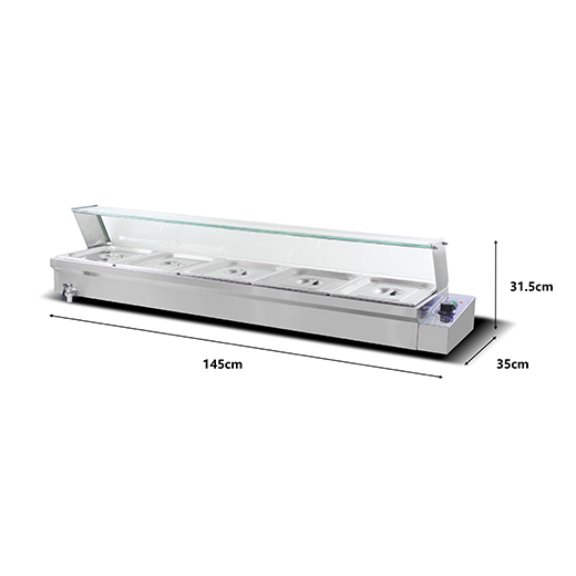 Quattro Bain Marie Heated Display – 5 x 1/2 GN Pans & Lids with Glass Surround