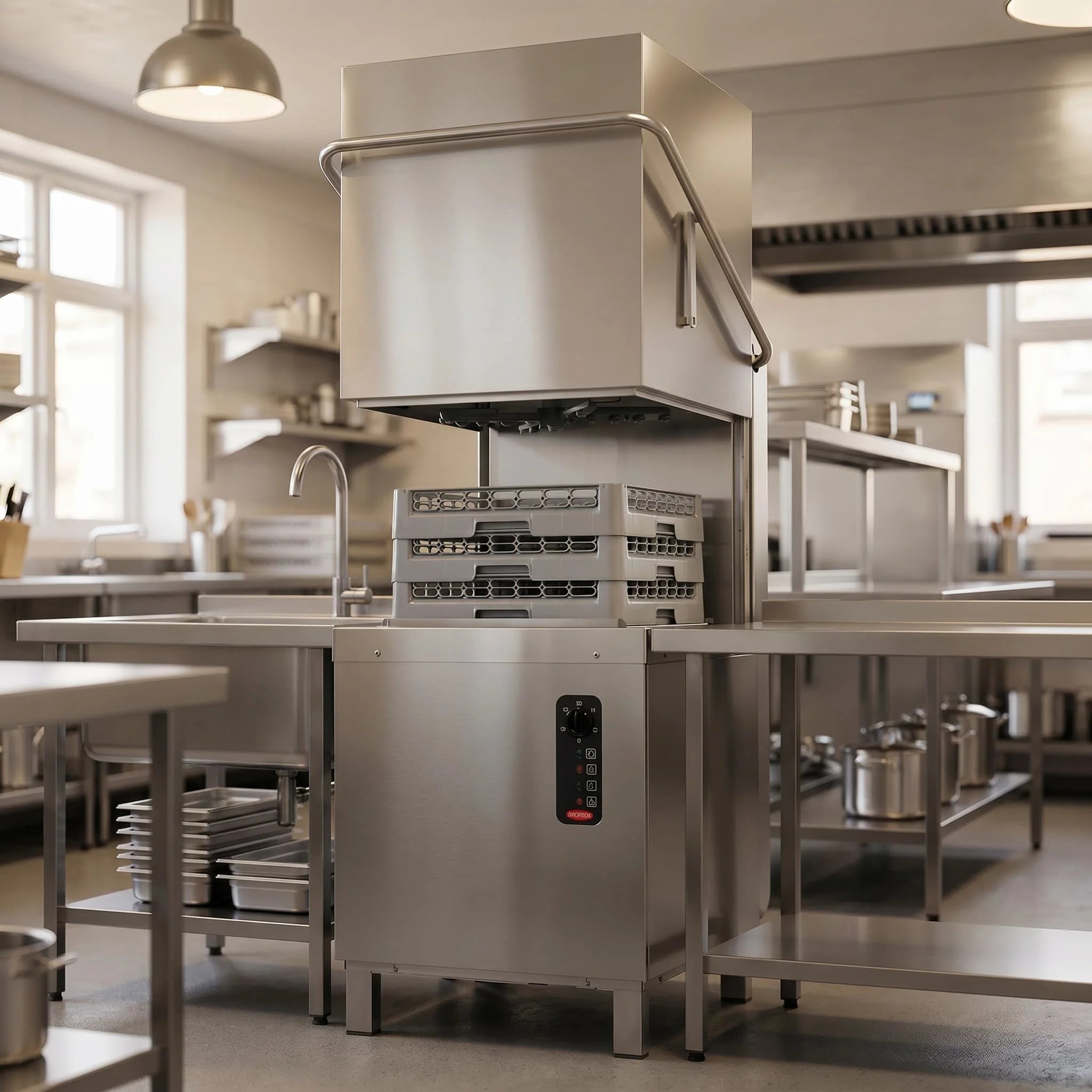 Contender pass-through hood dishwasher