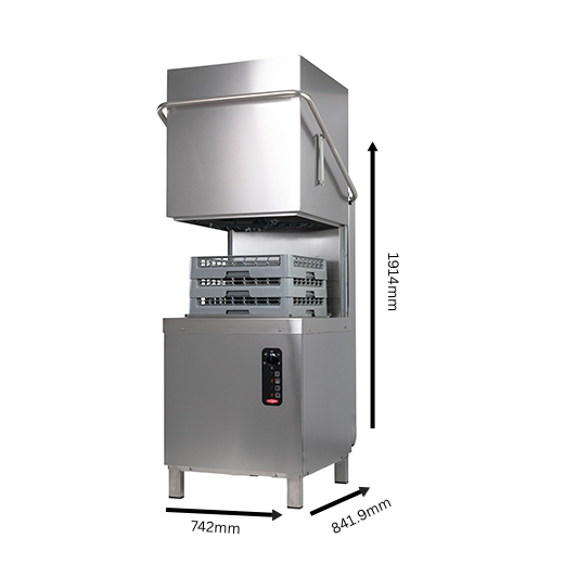 Contender Pass-Through Hood Dishwasher (Detergent & Rinse Pumps, Single Phase) – High-Volume Dishwashing