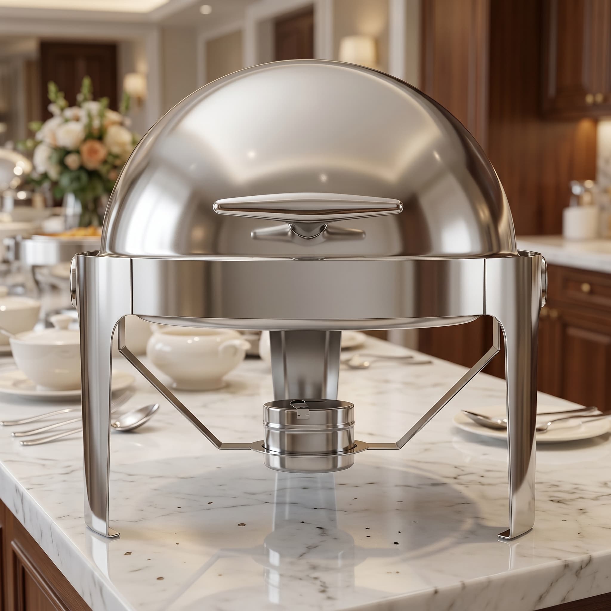 Quattro Round Roll Top Chafing Dish, 6L Stainless Steel – Stylish Buffet Serving