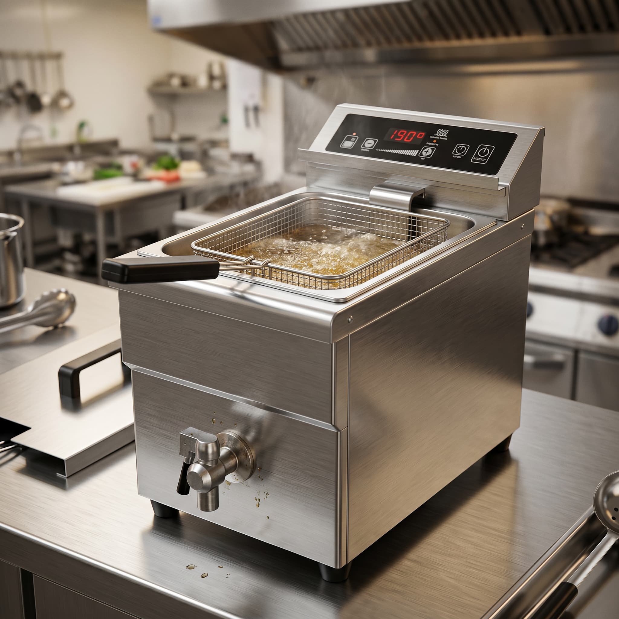 Contender 300mm Induction Fryer – 8L Energy Efficient Countertop Fryer with Drain Tap