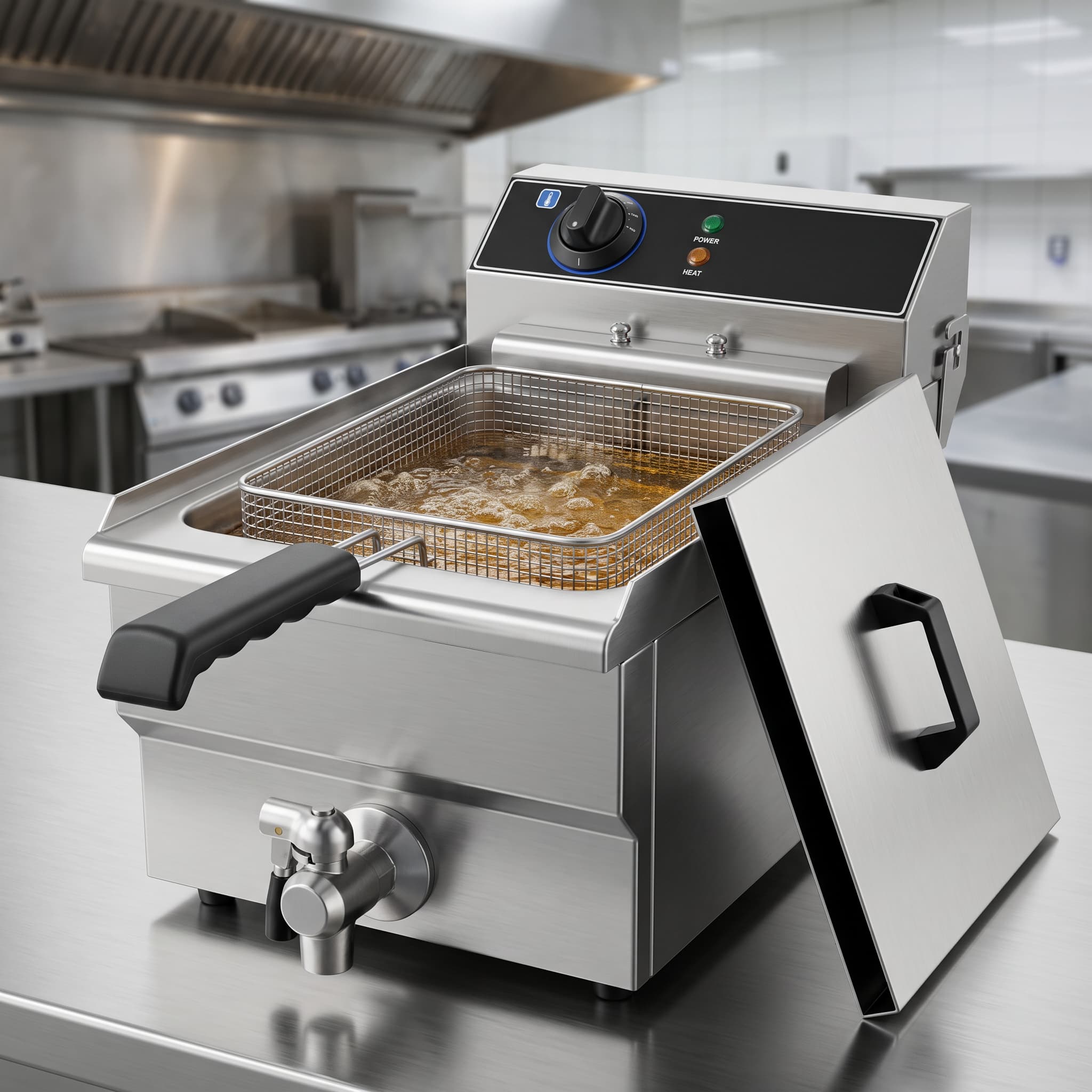 Contender 560mm Single Tank Electric Fryer – 19L Countertop Commercial Fryer with Drain Tap