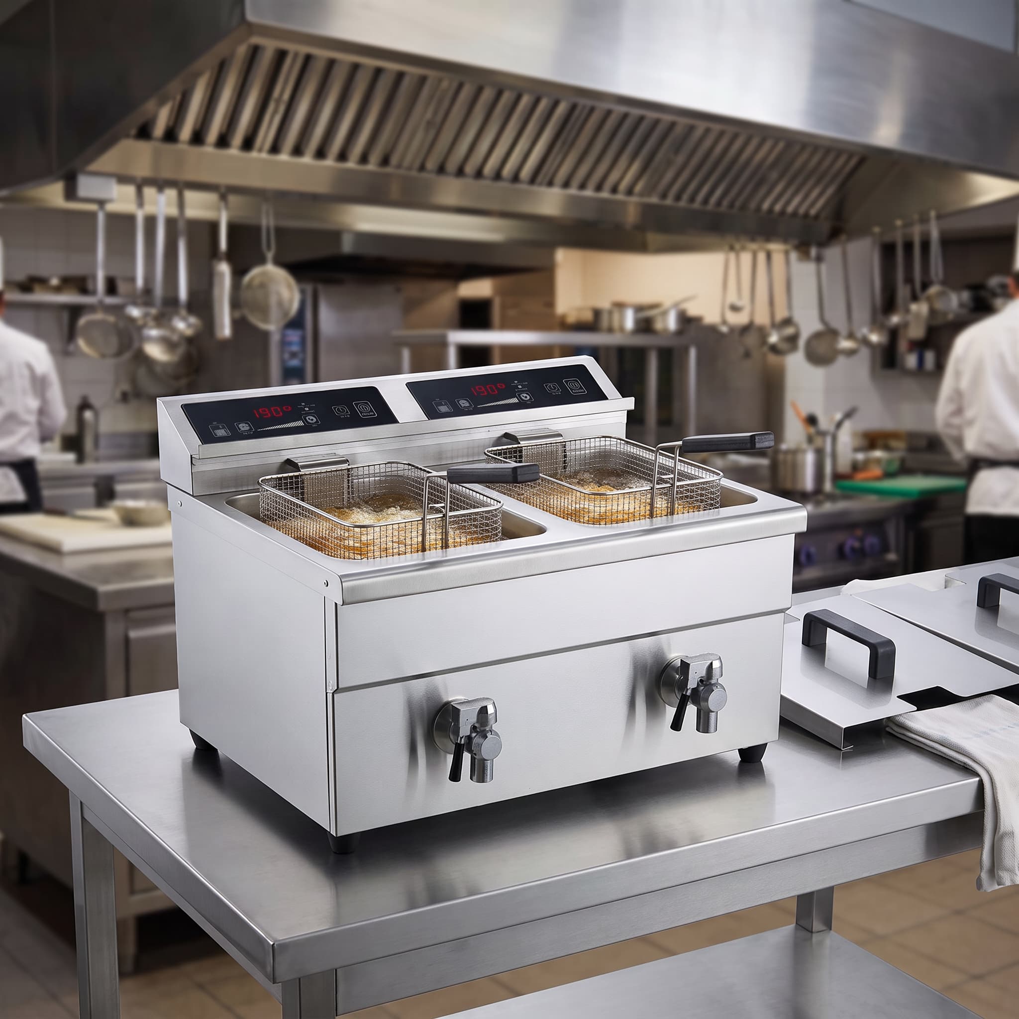 Contender 600mm Twin Tank Induction Fryer – Dual 8L Energy Efficient Fryer with Drain Taps