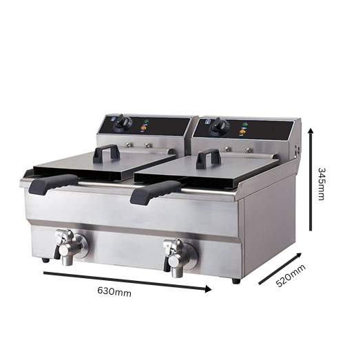 Contender Countertop Twin Tank Fryer (2 × 12L, Drain Taps) – High-Capacity Frying