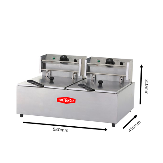 Contender 416mm Twin Tank Electric Fryer – 2 x 9L Countertop Commercial Fryer