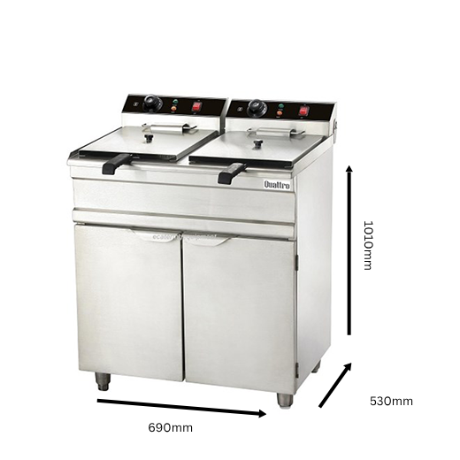 Contender 530mm Twin Tank Electric Fryer – Dual 16L Floor Standing Commercial Fryer