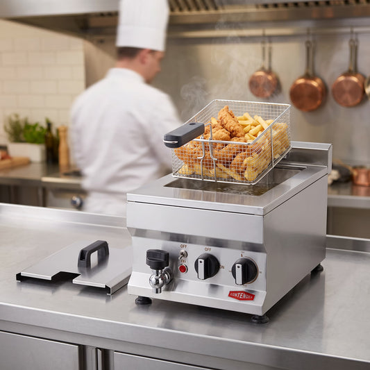 Contender 300mm Single Tank Electric Fryer – Compact 10L Commercial Countertop Fryer