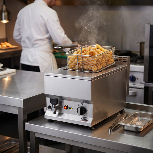 Contender 300mm Single Tank Gas Fryer – Compact 12L Commercial Countertop Fryer