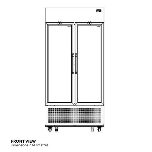 Contender 1045L Commercial Double Glass Door Fridge - Hinged Doors