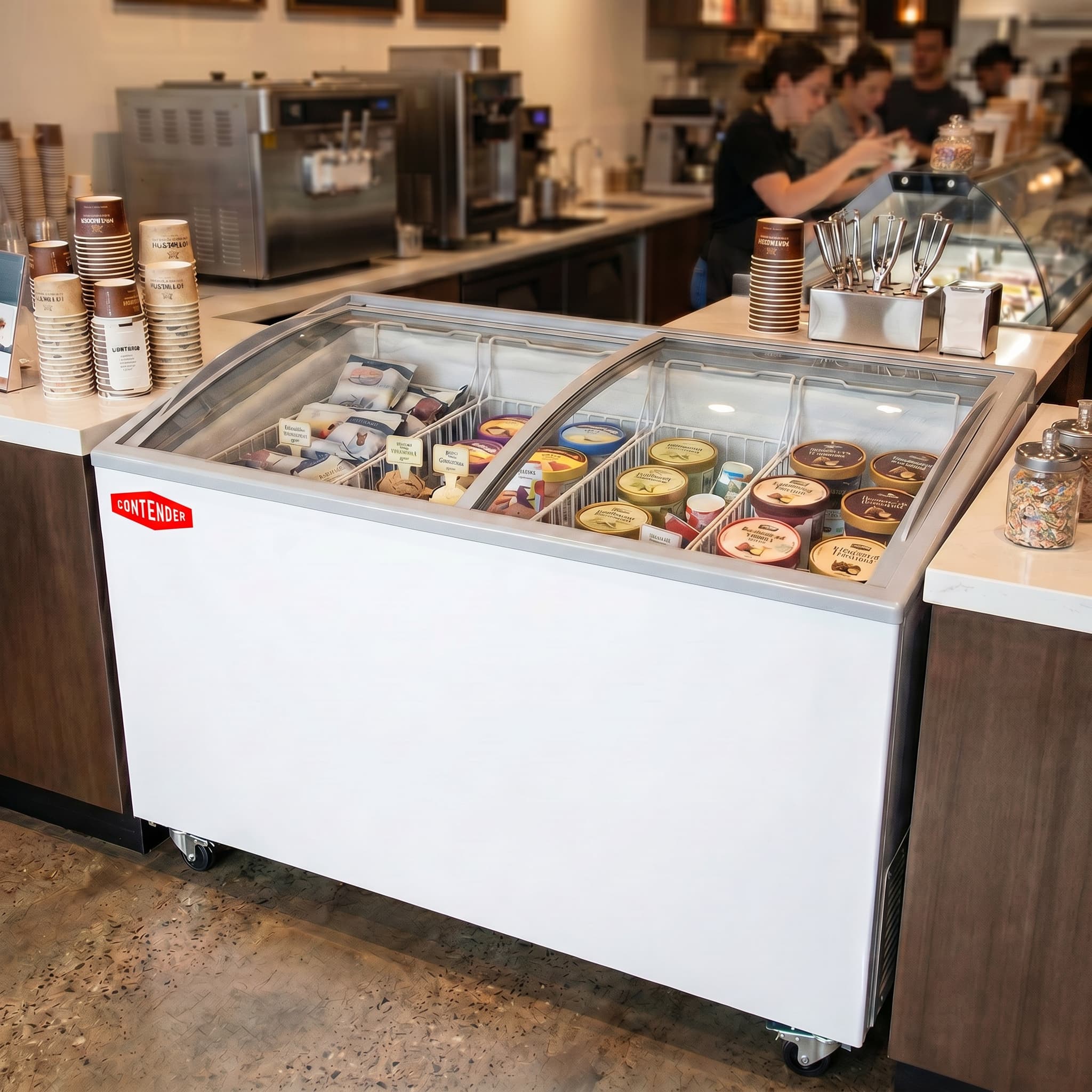 Contender 290L Ice Cream Freezer – Curved Sliding Glass Lid for Display & Easy Access