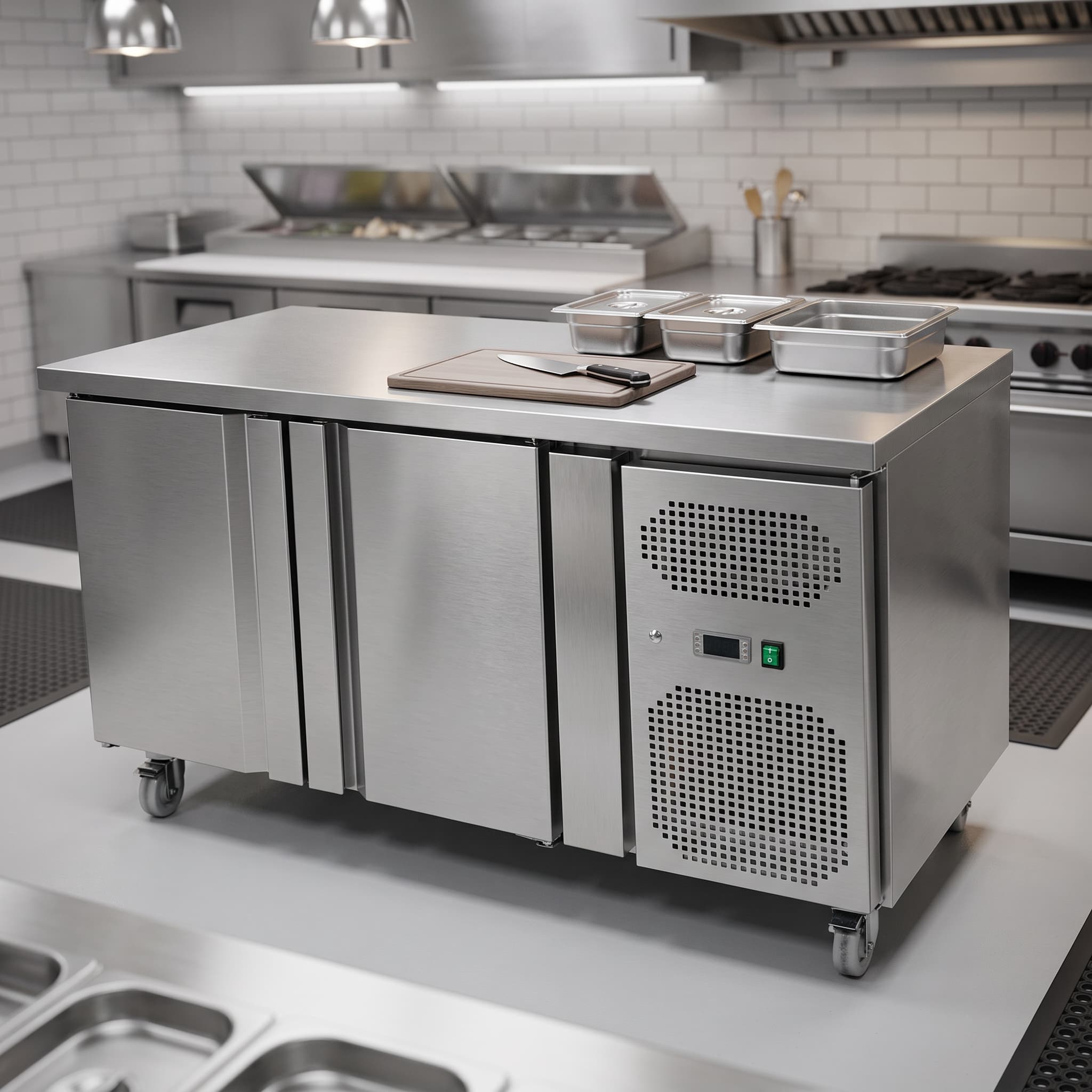 Contender 2 Door Freezer Prep Counter – 700mm Deep with Fitted Castors