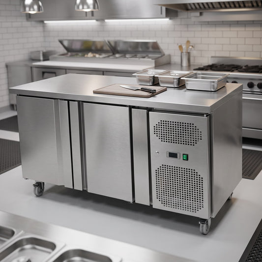 Contender 2 Door Freezer Prep Counter – 700mm Deep with Fitted Castors