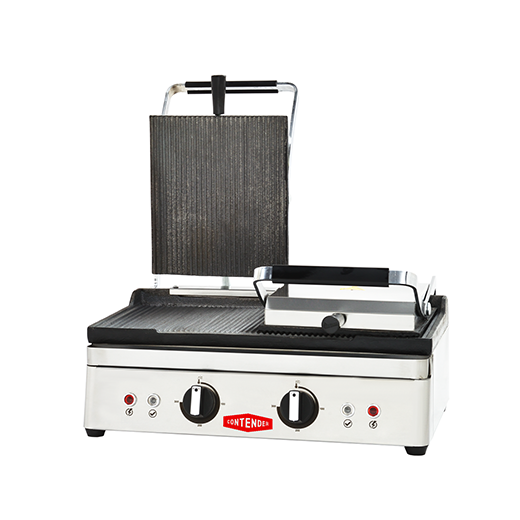 Contender Double Panini Press - Ribbed Top, Flat Base